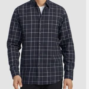 Theory Men's Navy Irving -  Ombré Line Grid Buttoned Shirt Size XL